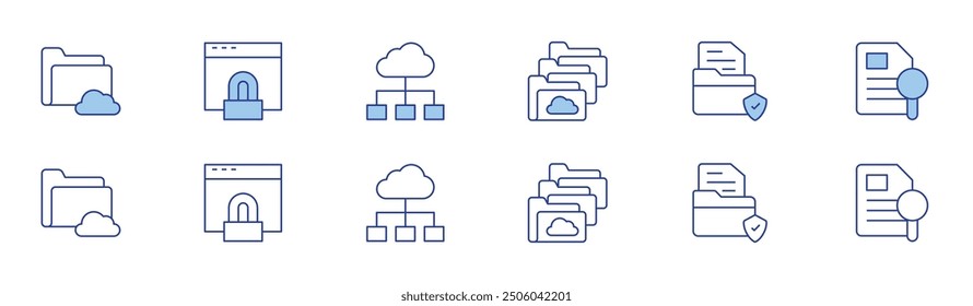 Data icon set in two styles, Duotone and Thin Line style. Editable stroke. cloud, folders, document.
