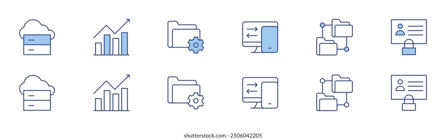 Data icon set in two styles, Duotone and Thin Line style. Editable stroke. cloud data.