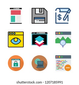 data icon set. vector set about browser, floppy disk, invoice and laptop icons set.