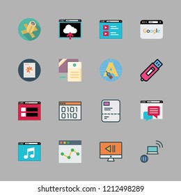 data icon set. vector set about monitor, text editor, documents and laptop icons set.