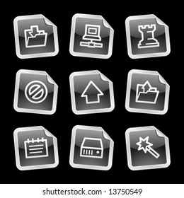 Data icons, black glossy sticker series