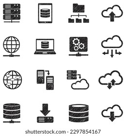 Data Icons. Black Scribble Design. Vector Illustration.