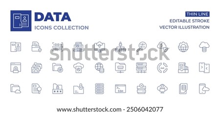 Data icons collection. Thin Line icons, editable stroke. server, cloud computing, circular chart, data, email, big data, ssh, archive, globe, folder, cloud, folders, browser, case.