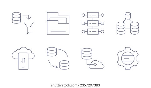 Data icons. Editable stroke. Containing data, data storage, data science, cloud, management.