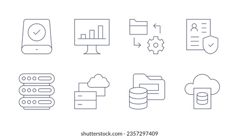 Data icons. Editable stroke. Containing data storage, analytics, data, security, server, cloud.