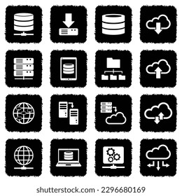 Data Icons. Grunge Black Flat Design. Vector Illustration.