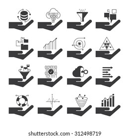 data icons, hand holding data analytics concept icons