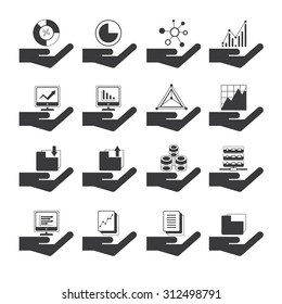 data icons, hand holding data analytics concept icons