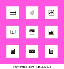 data icons. server, graph, calculator and diagram vector icons set
