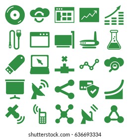 Data icons set. set of 25 data filled icons such as disc on fire, laptop, flash drive, board, line graph, wire, phone, satellite, graph, chart, test tube, share