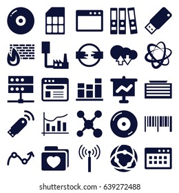 Data icons set. set of 25 data filled icons such as signal tower, business center building, folder with heart, disc on fire, browser, chart, usb drive, graph, usb signal