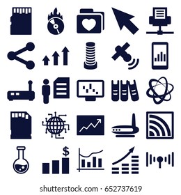 Data icons set. set of 25 data filled icons such as business center building, folder with heart, cd fire, chart, binder, line graph, wi-fi, memory card, signal, graph
