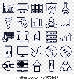 Data icons set. set of 25 data outline icons such as board, baby monitor phone, bar code scanner, cd, chart, binder, graph, connection, card protection, test tube