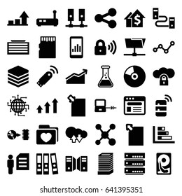 Data icons set. set of 36 data filled icons such as laptop connection, business center building, folder with heart, browser, disc, security lock, graph, server, usb signal, cd