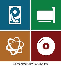 Data icons set. set of 4 data filled icons such as hard disc, disc, network connection