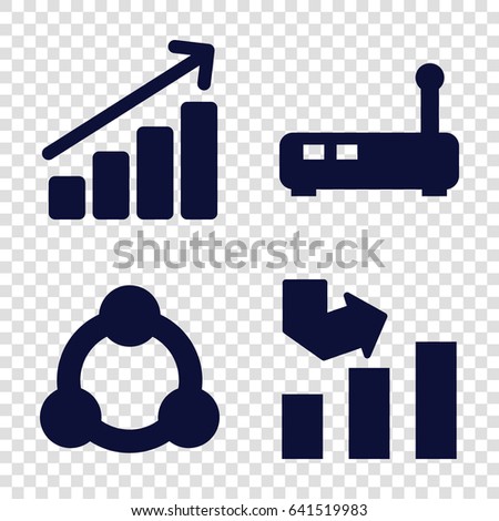 Data icons set. set of 4 data filled icons such as graph, connection