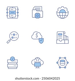 Data icons set. Line Duotone style, editable stroke. data integration, data.