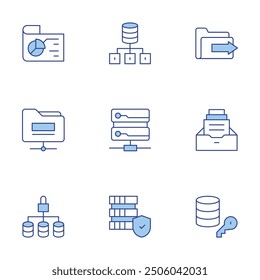 Data icons set. Line Duotone style, editable stroke. data network, data encryption, data server.