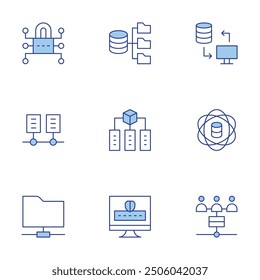 Data icons set. Line Duotone style, editable stroke. data science, exchange, collection, data protection.