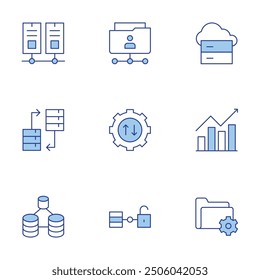 Data icons set. Line Duotone style, editable stroke. cloud data, open data, data transfer, bar chart.