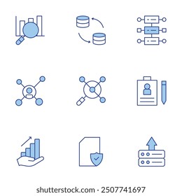 Data icons set. Line Duotone style, editable stroke. team, improvement, search, personal file.