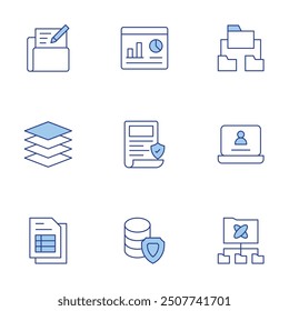Data icons set. Line Duotone style, editable stroke. data, use case, dashboard, account.