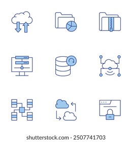 Data icons set. Line Duotone style, editable stroke. zip, browser, cloud data, analytics, cloud computing, sharing, big data, backup, data