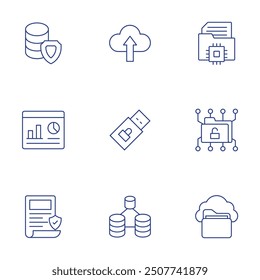 Data icons set. Thin Line style, editable stroke. data storage, data, dashboard, policy, public.