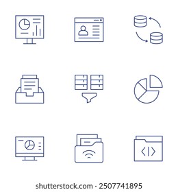 Data icons set. Thin Line style, editable stroke. data mining, personal information, folder, dashboard, archive, analysis, management, science.