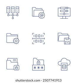 Data icons set. Thin Line style, editable stroke. cloud, server, data management, save, email, binary code, folder.