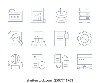 Data icons. Thin Line style, editable stroke. data transfer, data storage, data security, digital, analysis, summary secret, file.