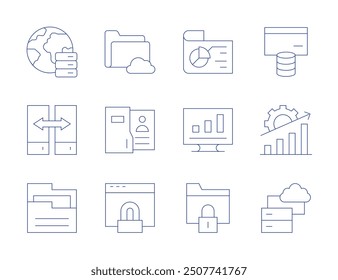 Data icons. Thin Line style, editable stroke. data storage, folder, data analytics, graph, data sharing, employee, browser.