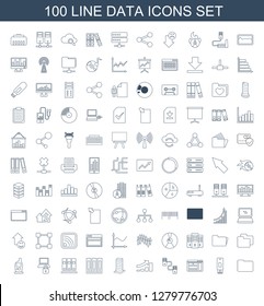 data icons. Trendy 100 data icons. Contain icons such as folder, usb drive, browser window, cable, graph, business center building, binder, folder protection. data icon for web and mobile.