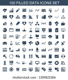 data icons. Trendy 100 data icons. Contain icons such as wi fi, folder protection, phone connection cable, card protection, chart, business center building. data icon for web and mobile.