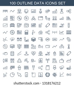 data icons. Trendy 100 data icons. Contain icons such as disc, graph, CPU planet, network connection, laptop, download document, graph on display. data icon for web and mobile.