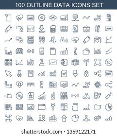 data icons. Trendy 100 data icons. Contain icons such as graph, disc on fire, network connection, pie chart, arrow up, server, cloud download upload. data icon for web and mobile.