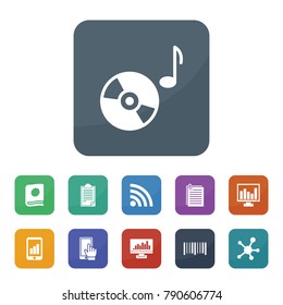Data icons. vector collection filled data icons such as paper, phone, chart on display, music disc, social network, clipboard, graph on phone, wi-fi, barcode