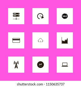 data icons. wi fi, server, upload and update time vector icons set