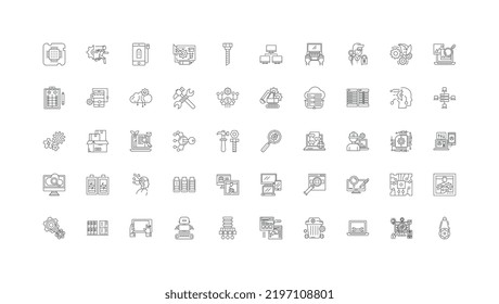 Data ideas, linear icons, line signs set, vector collection