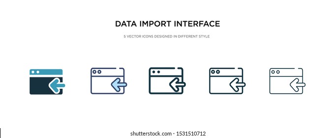 data import interface icon in different style vector illustration. two colored and black data import interface vector icons designed in filled, outline, line and stroke style can be used for web,