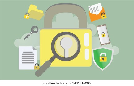 Data important protection padlock vector concept