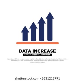 Data Increase Icon. Three Arrows Going Up Over Bars, Representing Fast Growth. Editable Icon.