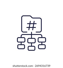 ícone linha de indexação de dados, pasta com hashtag