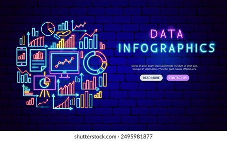Data Infographics Neon Banner Design. Vector Illustration of Analytics Promotion Concept.
