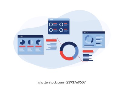 Data and information displaying on dashboards, SEO marketing advertising analytics vector illustration concept, Marketing analytics, Market research, Business Analysis