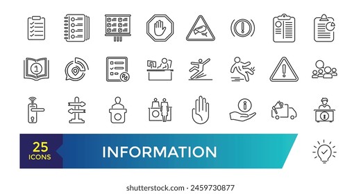 Data and Information icon collection. Clean contour inforamtive line icons.