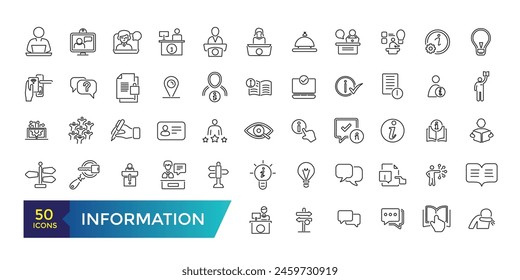Data and Information icon collection. Clean contour inforamtive line icons.