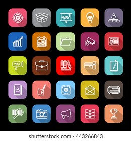 Data and information line icons with long shadow, stock vector