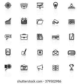 Data and information line icons with reflect on white background, stock vector