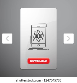 data, information, mobile, research, science Line Icon in Carousal Pagination Slider Design & Red Download Button